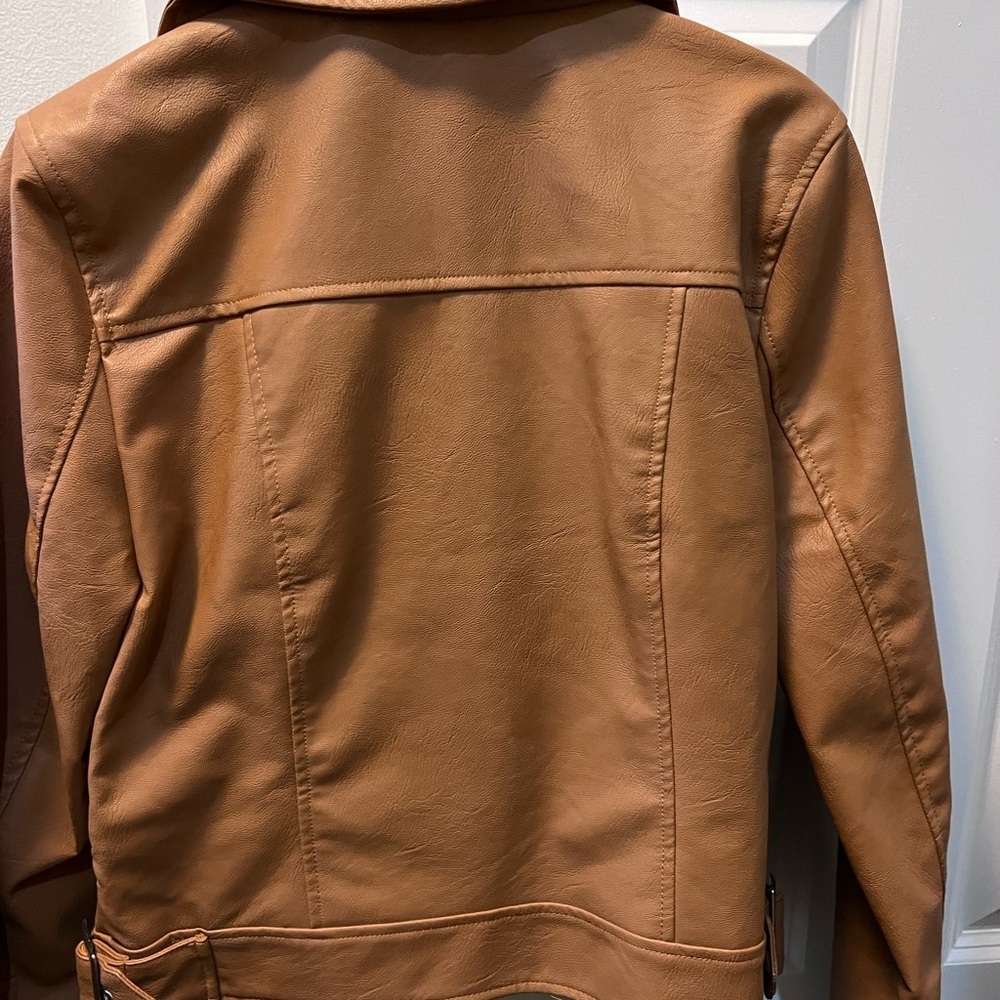 Chocolate USA Tan Faux Leather Moto Jacket – Size M - Picture 7 of 11
